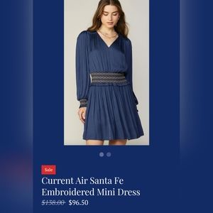 Current Air Sante Fe Embroidered Mini Satin Navy Dress Medium Boutique Brand New